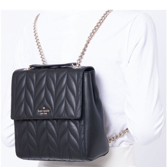 Kate Spade Black Brayden Quilted Backpack with silver  Chain - Picture 1 of 7